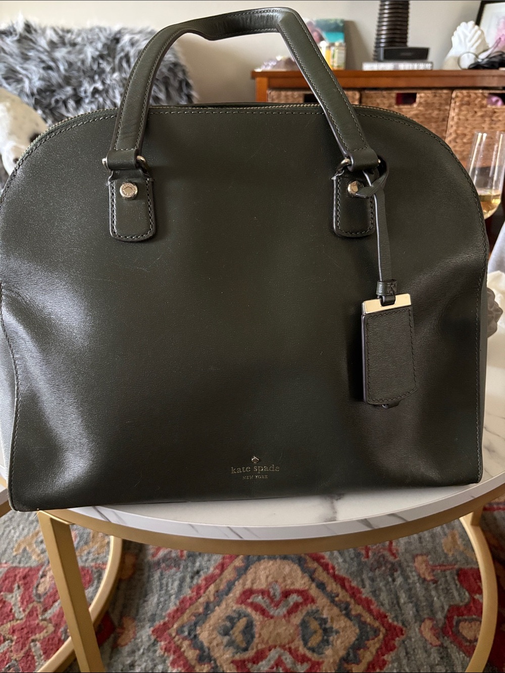 kate spade dark olive leather satchel